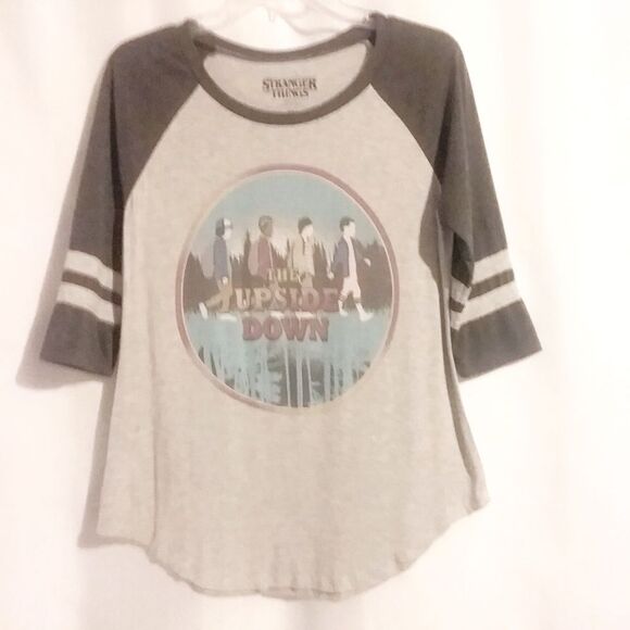 Netflix Tops - Stranger Things Baseball T-Shirt Upside Down Graphic Distressed Raglan Sleeve M